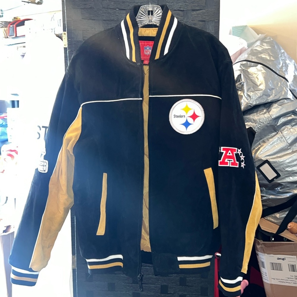 Men’s G-III NFL Pittsburgh Steelers Varsity Suede Leather Jacket